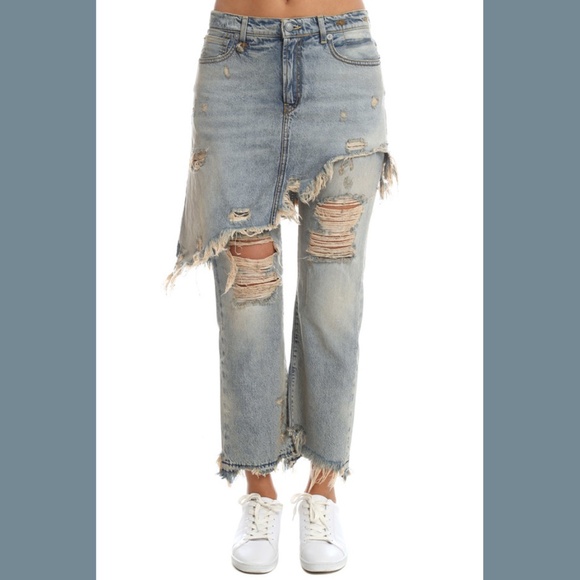 R13 Double Classic Shredded Jasper Skirt Jeans Blue Size 25 - Picture 10 of 12